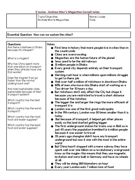 3 Louise Andrew Marrs Megacities Cornell Notes 1 Pdf Transport