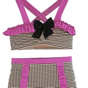 Sale Retro Ruffled High Waisted Shorts Bikini In Black Gingham Size 8