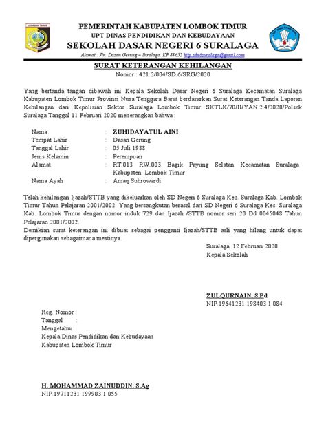 Surat Keterangan Pengganti Ijazah Yang Hilang Pdf