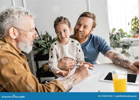 Cheerful Gay Man Hugging Daughter Near Stock Photo Image Of Emotion