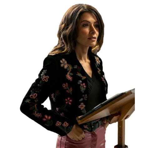 Sex Life S02 Sarah Shahi Floral Jacket Embroidered Black Velvet Jacket
