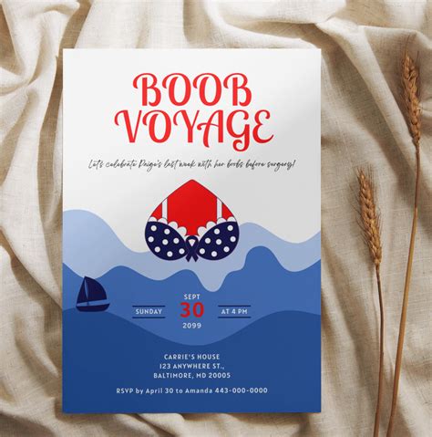 Boob Voyage Party Invitation Cancer Party Invitation Bye Bye Booby Invite Breast Cancer