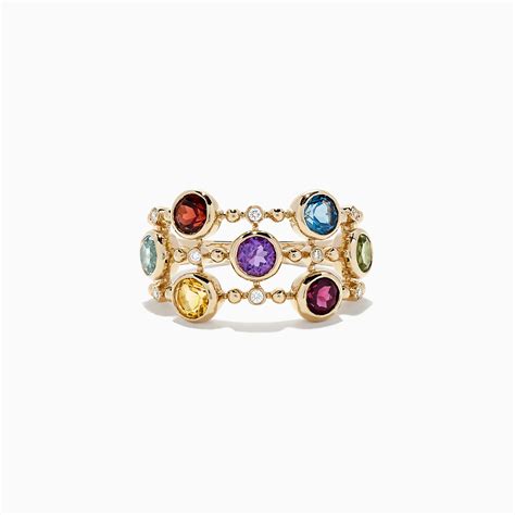 Effy Mosaic 14k Yellow Gold Multi Gemstone And Diamond Ring 231 Tcw