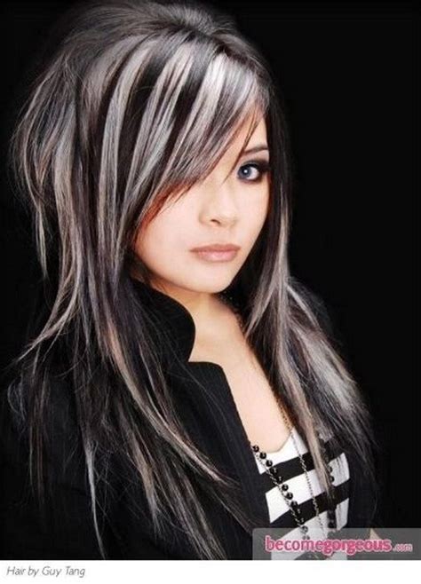 Jet Black Hair With Platinum Blonde Highlights