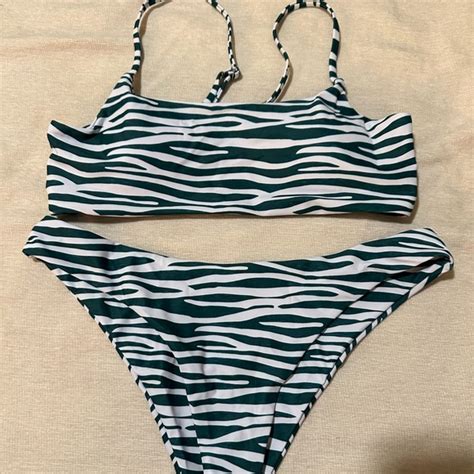 Swim Green And White Zebra Print Bikini Set Poshmark