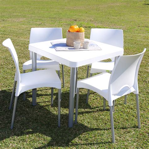 Set De Jardin Mesa Timbu 4 Sillas Boston De Aluminio Blanco