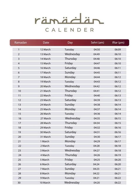 Ramadán Calendario 2024 Con Oración Veces En Ramadán Ramadán