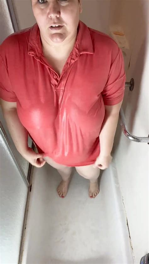 Busty BBW Showering Wearing A Polo Shirt ThisVid