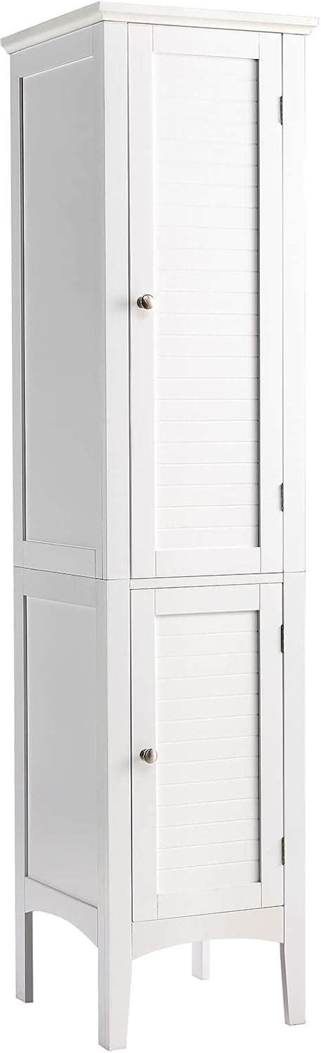 Tangkula Tall Bathroom Storage Cabinet 5 Tier Wooden Freestanding Tower Cabinet Narrow Storage