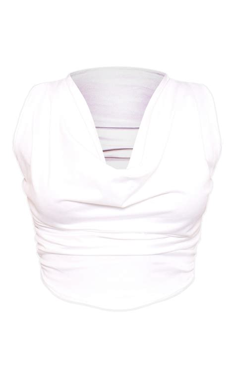 White Soft Touch Cowl Neck Top Tops Prettylittlething