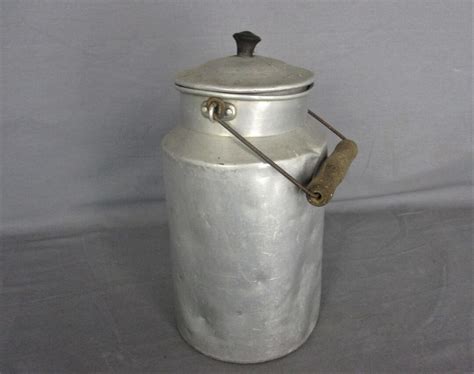 Antique Vintage Milk Jar Jug Lidded Aluminium Wooden Handle Etsy