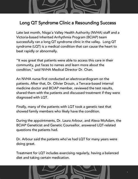 Long Qt Syndrome Clinic A Resounding Success Nisga A Valley Health Authority