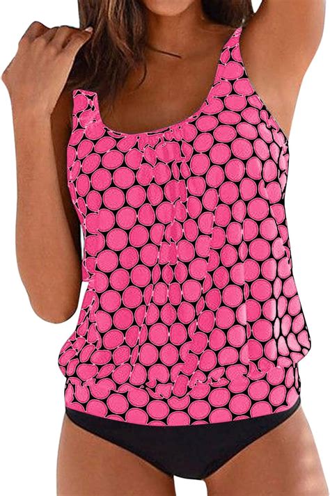 Damen Badeanzug Bikini Bauchweg Sport Oberteil Schwarz High Tankini Für