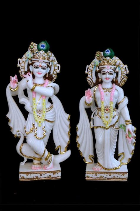 Multicolor Hindu White Marble Radha Krishna Statue For Worship Size