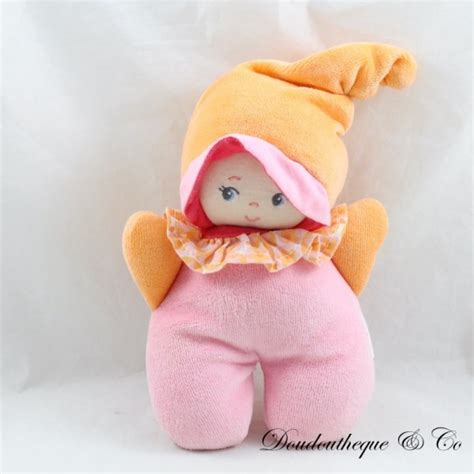 Doudou Semi Plat Lutin Corolle Poup E Rose Orange Cm Sos Doudou