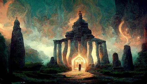 Premium Photo Magic Light Temple On A Dark Fantasy Background Concept