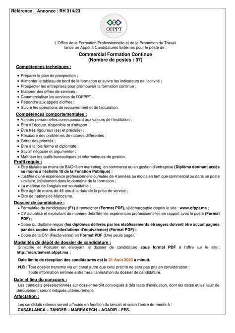 Ofppt Recrute Des Commerciaux Formation Continue