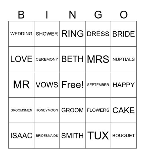 Bridal Shower Bingo Card