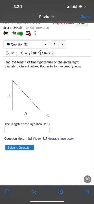 Solved Find The Length Of The Hypotenuse Of The Given Right