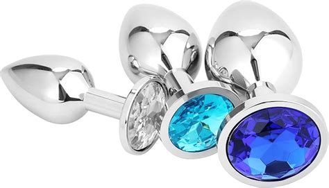 Belmalia 3X Metal Anal Plug Butt Plug Ice Blue Crystal Pure