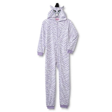 Joe Boxer Girls Hooded Fleece Sleeper Pajamas Zebra Print Shop