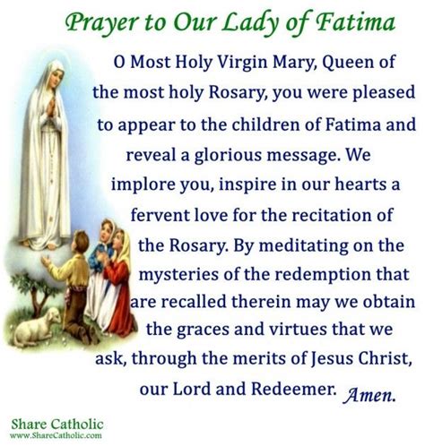 Prayer To Our Lady Of Fatima Feast Day May Th