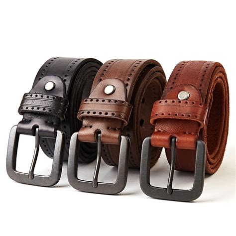 Mens Jeans Belts Pin Buckle Cowhide Genuine Leather Belts Vintage Brand