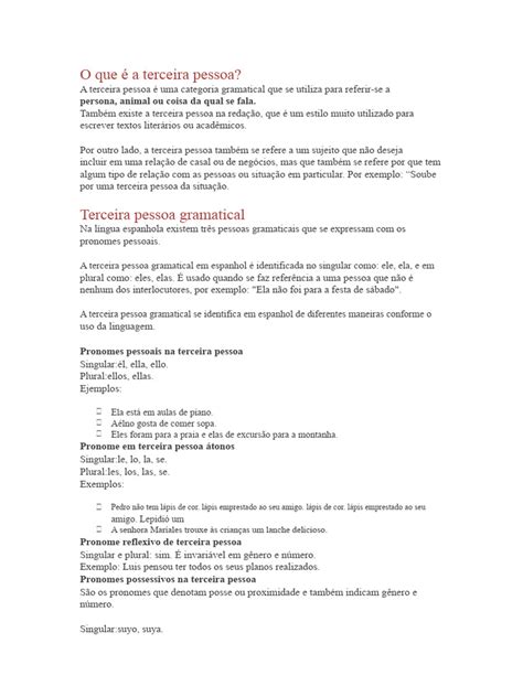 Terceira Pessoa Exemplos - O que é a terceira pessoa? | PDF | Pronome | Plural