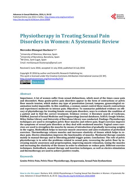 Pdf Physiotherapy In Treating Sexual Pain Disorders In Women A Systematic Review