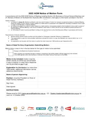 Fillable Online 2022 AGM Notice Of Motion Form Fax Email Print PdfFiller