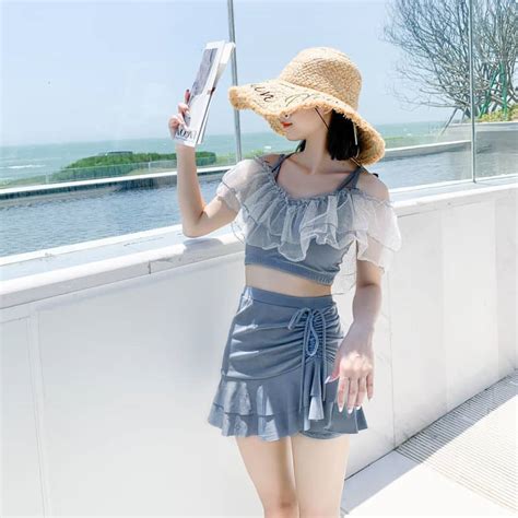 Ruffle Kawaii Bikini Skirted Swimwear Colors Kawaii Peach