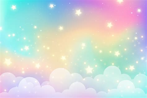 Fondo De Unicornio Arco Iris Con Nubes Y Estrellas Cielo De Color