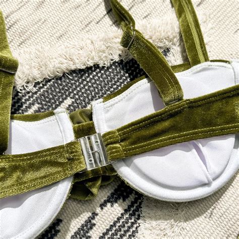 Womens Olive Green Velvet Bikini Set With Rosettes On Luulla