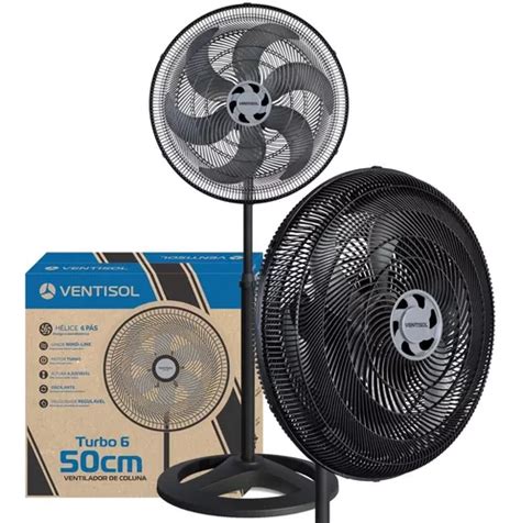 Ventilador Osc Coluna Turbo 6p 50cm Preto 127v Ventisol Parcelamento