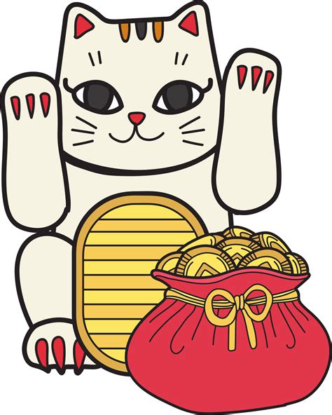 Hand Drawn Lucky Cat With Money Illustration 17182111 Png