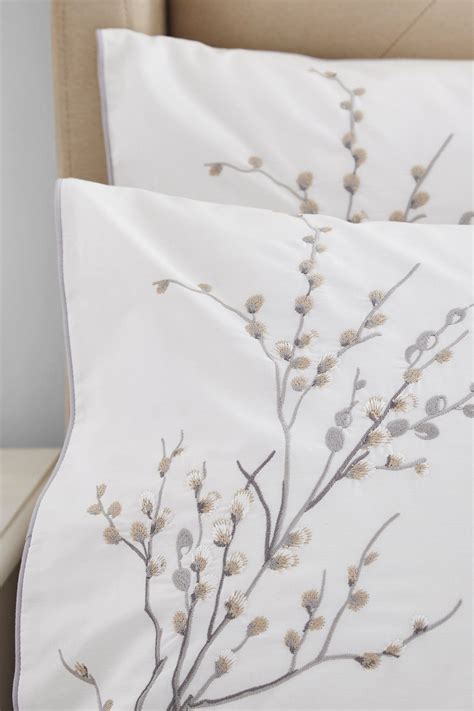 Buy Laura Ashley Dove Grey Pussy Willow Sprig Embroidered Duvet Cover And Pillowcase Set From