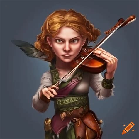 Illustration of a female halfling bard playing violin on Craiyon