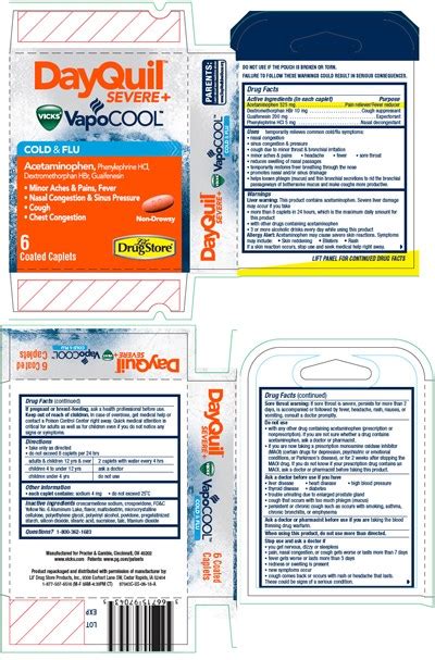 Ndc 66715 9904 Dayquil Severe Plus Vapocool Cold And Flu Tablet Coated Oral Label Information