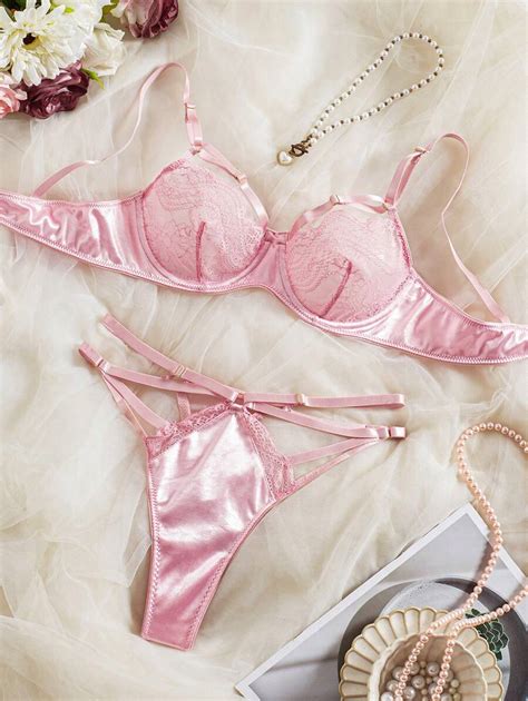 French Romantic Design Women S Sexy Lingerie Set With Sheer Mesh Insert In Deep Red Includes