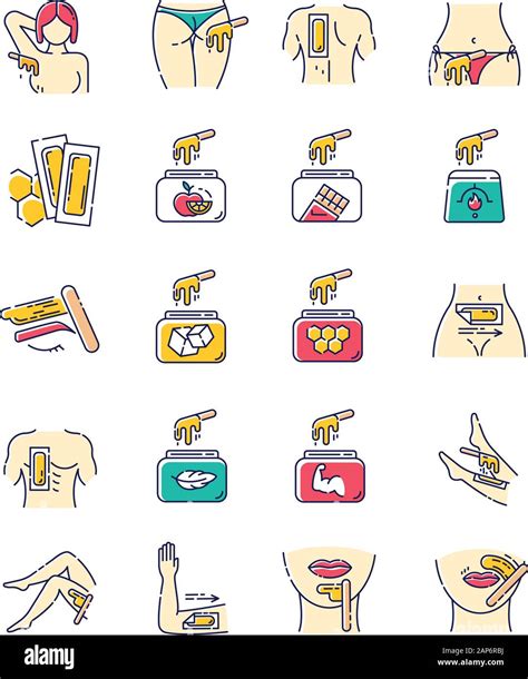 Waxing Beige Color Icons Set Female Male Hair Removal Procedure Cold Hot Wax In Jar With