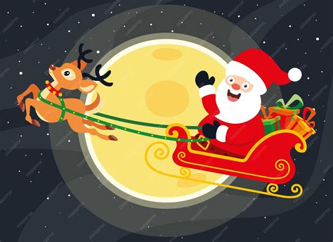 Papai Noel E Treno - Papai noel andando de trenó | Vetor Premium
