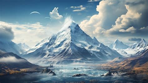 premium photo mountain   middle   clouds