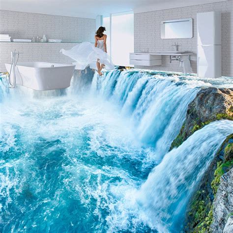 Custom Photo Wallpaper 3D Waterfalls Landscape Floor Tileas Murals