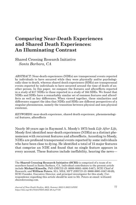 Comparing Near-Death Experiences and Shared Death Experiences: An