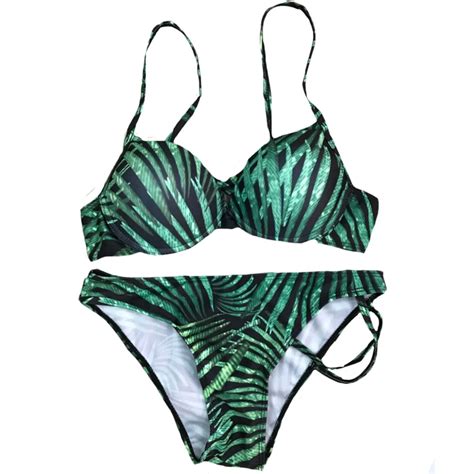 New Push Up Swimwear Bikini Women Swimsuit Lady Summer Sexy Printed Bikini Set Green Thongs