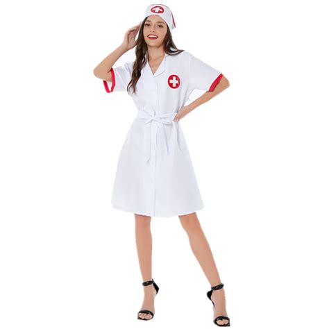 3Pcs Set Sexy Lingerie Nurse Uniform Outfit Short Sleeve Midi Dress Halloween Cosplay Doctor