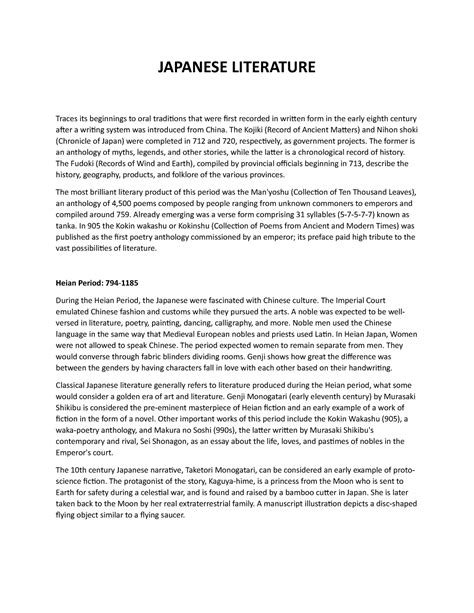 Japanese- Literature - JAPANESE LITERATURE Traces its beginnings to