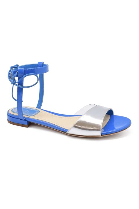 Chaussures luxe pour femme - Sandales Dior Versatile en cuir bleu.