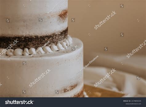 Simple Naked White Wedding Cake Indoors Stock Photo Shutterstock