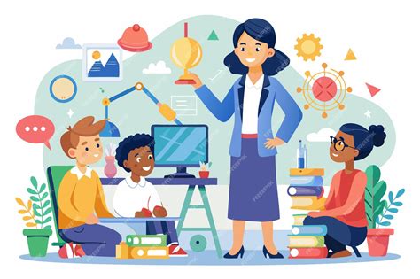 Teacher Facilitating Stem Careers Workshop Vector Illustration